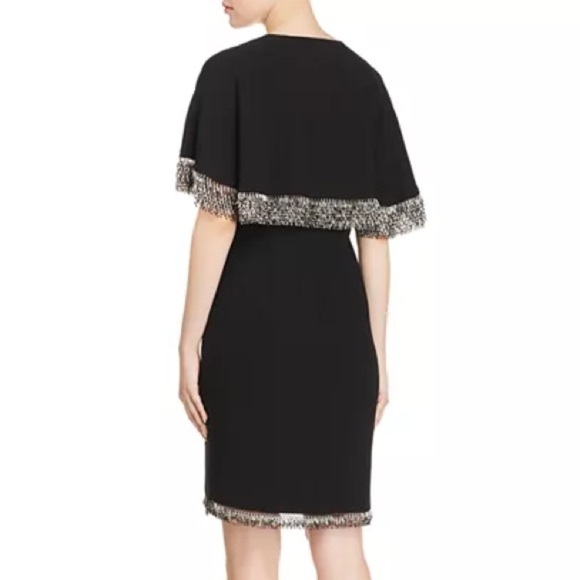 Elie Tahari Merci Black Beaded Fringe Cape Sleeve Cocktail Sheath Dress Size 10 - Picture 2 of 2